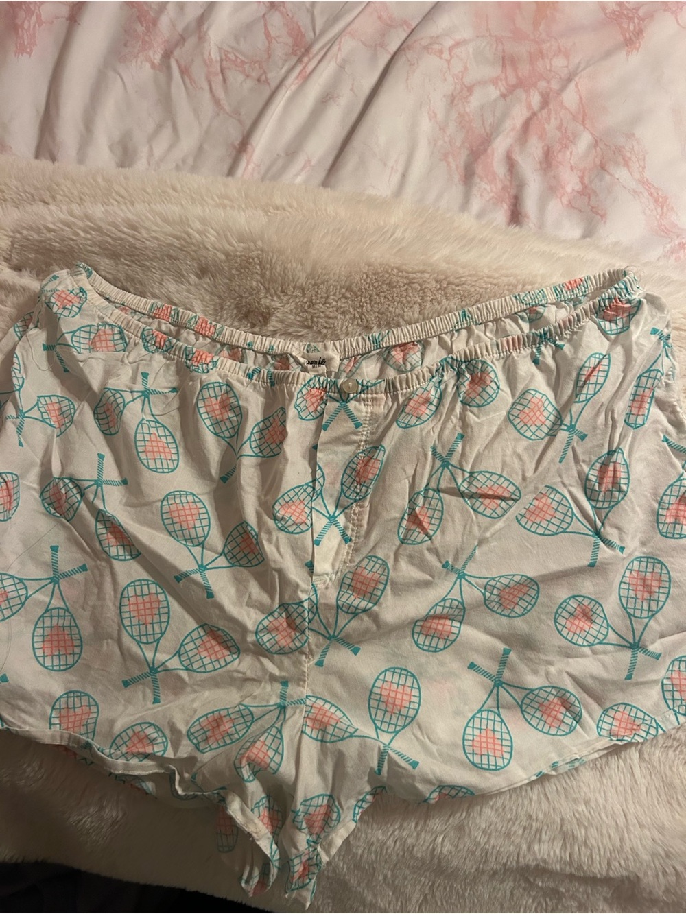 Women’s White Tennis Print Sleep Shorts